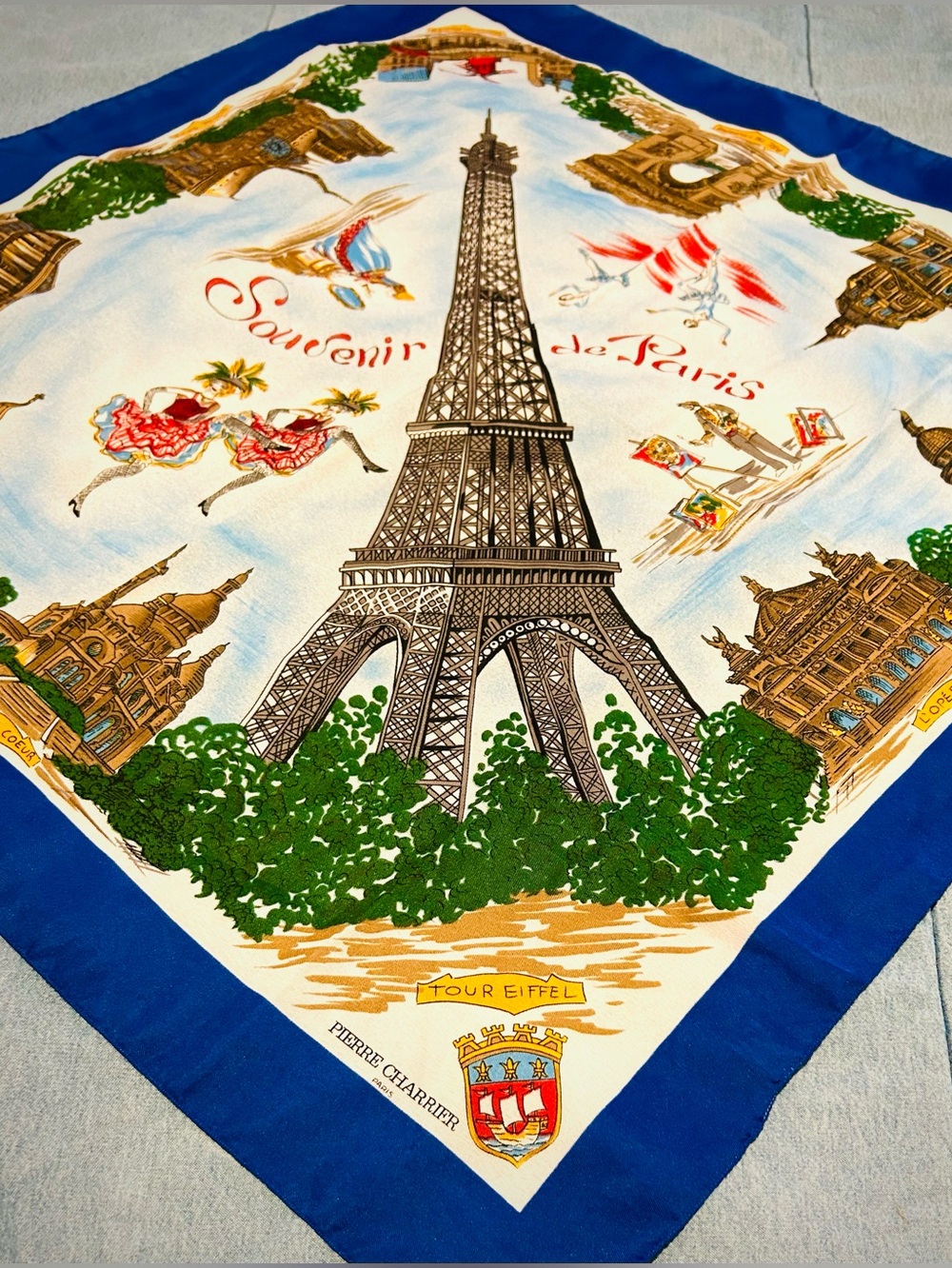 Vintage Signed Pierre Charrier Paris France Eiffel Tower Souvenir scarf